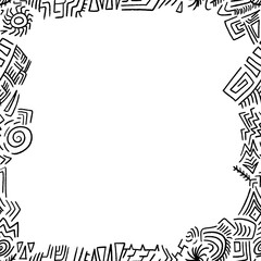 Obraz premium Doodle border frame - quirky tribal illustration. Transparent PNG graphic.
