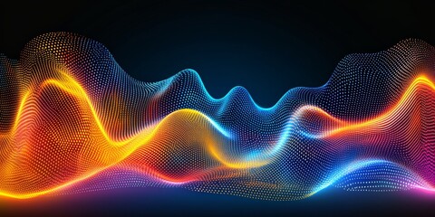 Abstract Data Wave, Yellow and Blue, Vibrant Colors on a Dark Background, Symbolizing Data Flow.