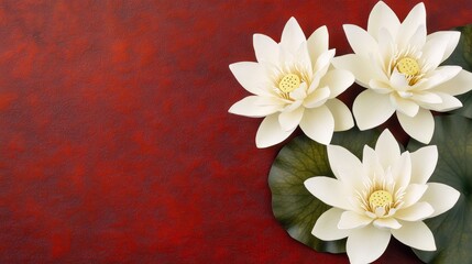 Fototapeta premium Elegant White Water Lilies on Red Background