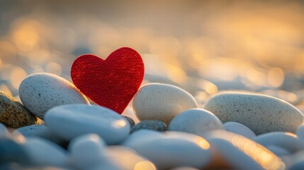 Fototapeta premium Red heart on white stones a symbol of tranquility and hope