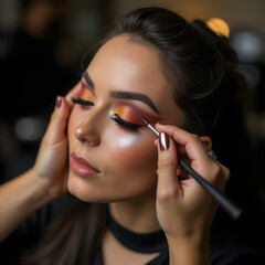 Obraz premium Makeup artist does makeup, face close-up , for an event, wedding,birthday, packing