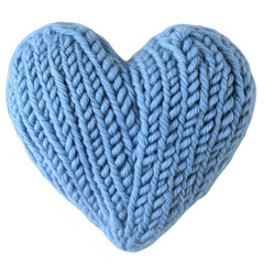 Light blue merino wool giant knit valentine heart cozy resting on transparent background surface, radiating softness and warmth with delicate texture