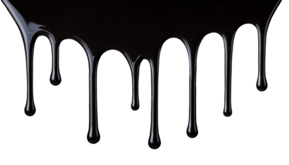 Image of glossy black liquid dripping, isolated on a transparent background.