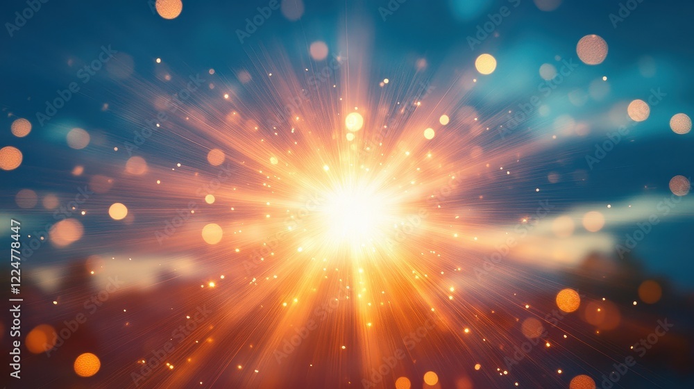 Poster vibrant light explosion with colorful bokeh effect in a soft blurred background for creative designs