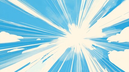 Obraz premium Blue Sunburst Pattern comic Background. Rays. Radial. Summer Banner. Pop Art Comic Book Style Image. Blank For Text