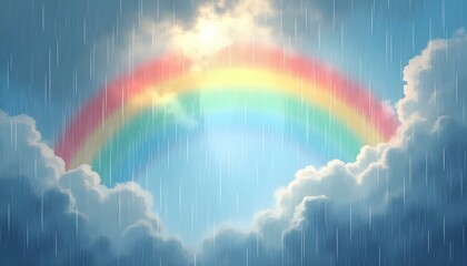 Rain rainbow in the sky background