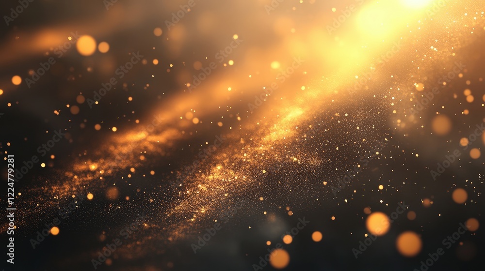 Poster colorful light effect background with golden bokeh particles creating a dreamy and ethereal atmosphe
