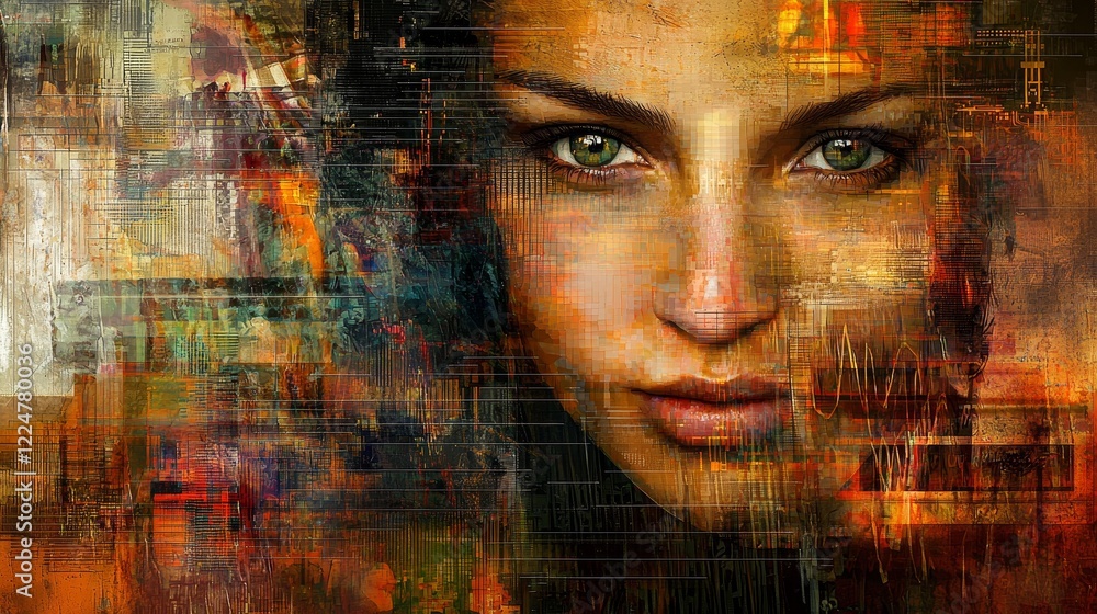 Aufkleber exploring technology and communication through abstract digital art in cyberspace