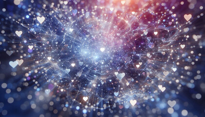 Obraz premium Hearts Abstract blurred bokeh in blue-purple Happy Valentine's Day Background