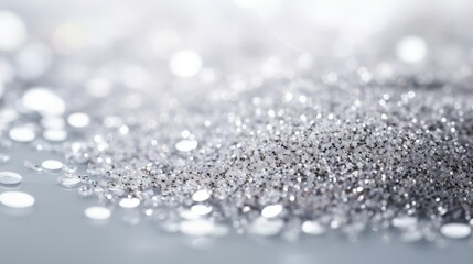 Shimmering Silver Glitter Texture on a White Background Featuring Light Reflection and Sparkle Effects for Creative Use in Design Projects