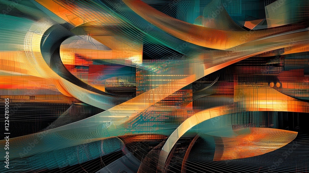 Aufkleber interpreting digital communication dynamic connections of abstract graphics in cyberspace