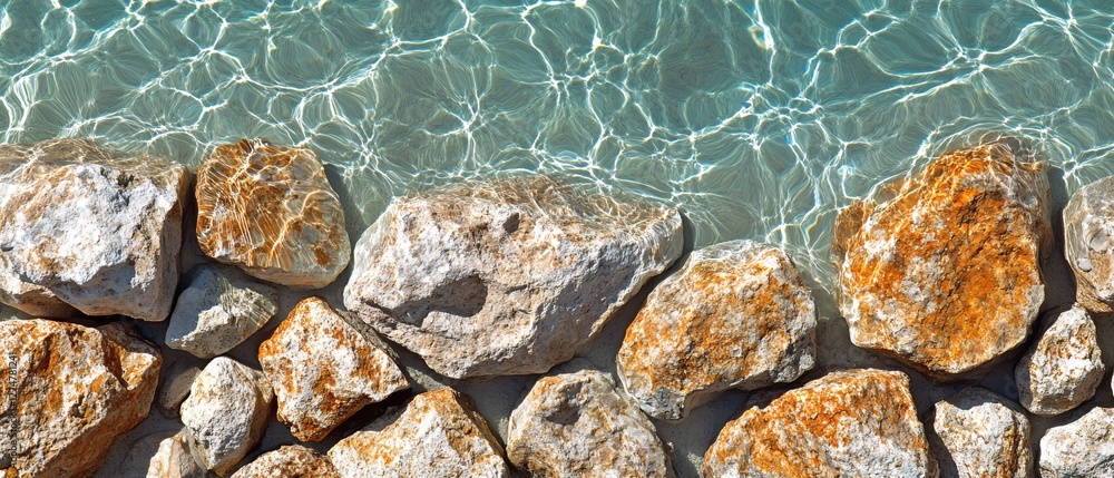 Poster clear water over rocks with sunlight creating patterns on the bottom of the shallow pool