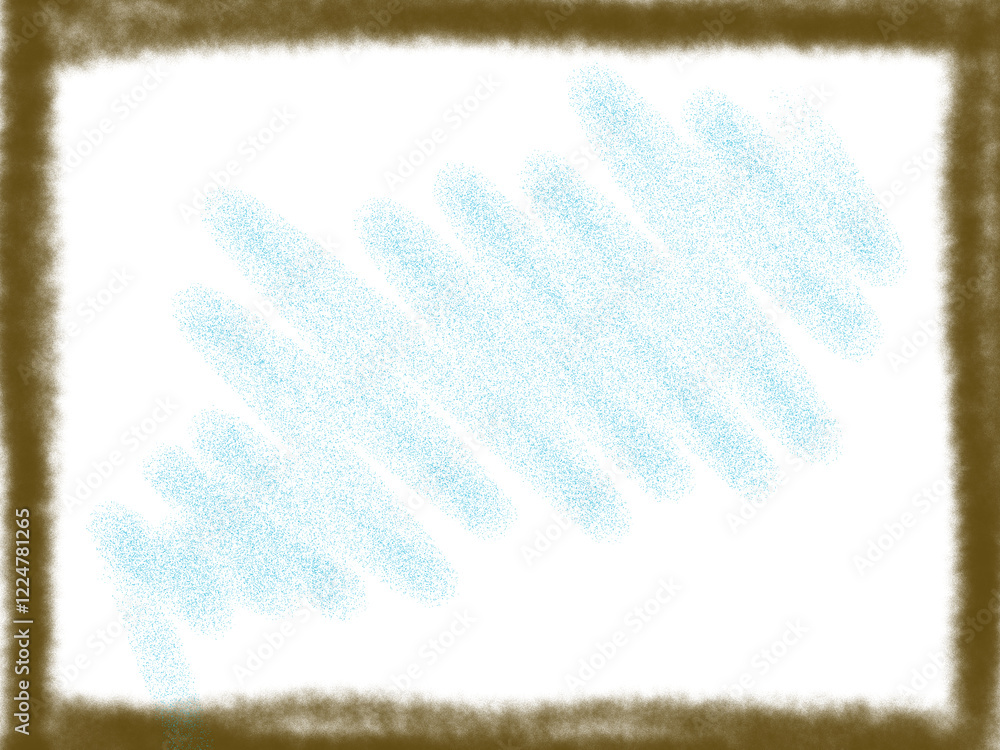 Poster light blue strokes on a white background with a brown border, creating a textured abstract design
