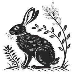 Easter Rabbit Silhouette Vector, Rabbit Silhouette Vector, Black and White Rabbit Silhouette, Rabbit Clipart