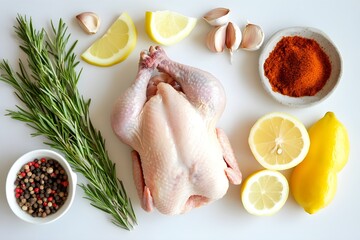 Uncooked chicken and chicken marinade ingredients for cooking