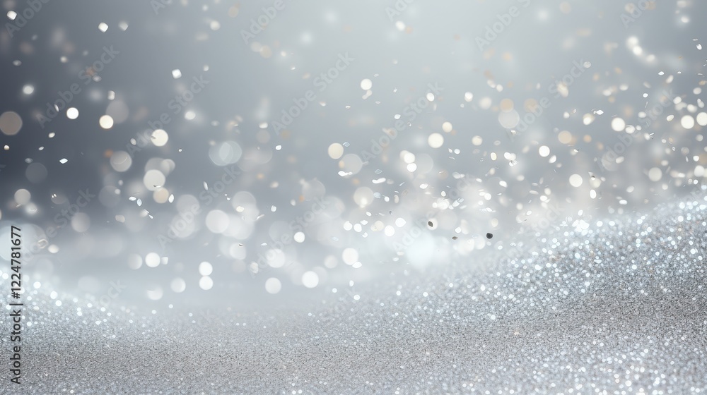 Poster sparkling silver and white glitter texture with soft focus background creating a dreamy aesthetic fo