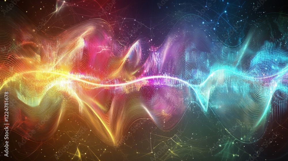 Poster exploring serenity in cyberspace abstract graphics of digital connections and technology