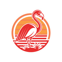 Flamingo logo on Retro Vintage Background Vector Illustration T-shirt design Art