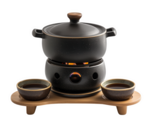 traditional hot pot set with burner and dipping bowls, perfect for sharing meals. This elegant design enhances dining experiences with friends and family