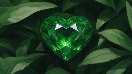 Fototapeta premium Emerald Heart Gemstone Nestled in Lush Green Foliage