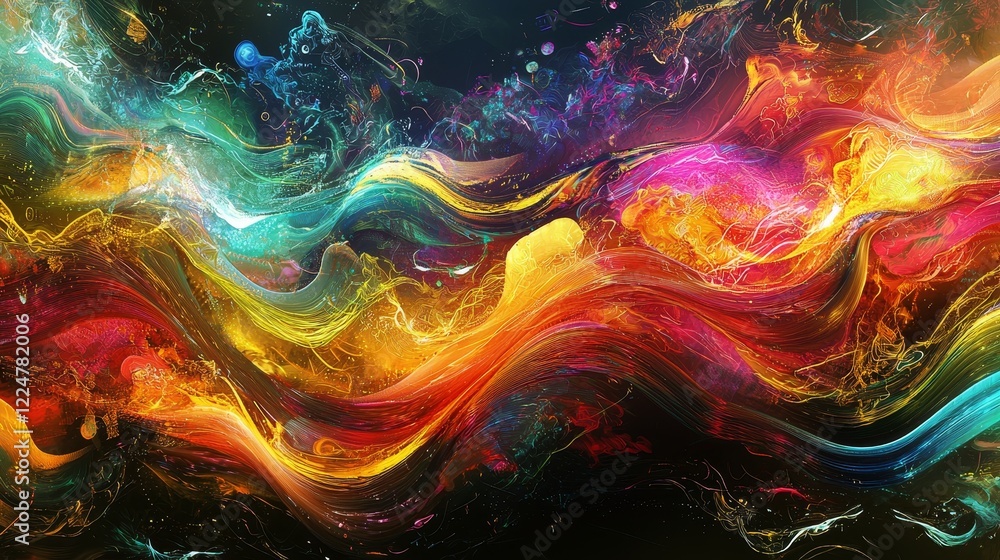 Aufkleber aesthetic data exchange waves in cyberspace abstract digital connection background