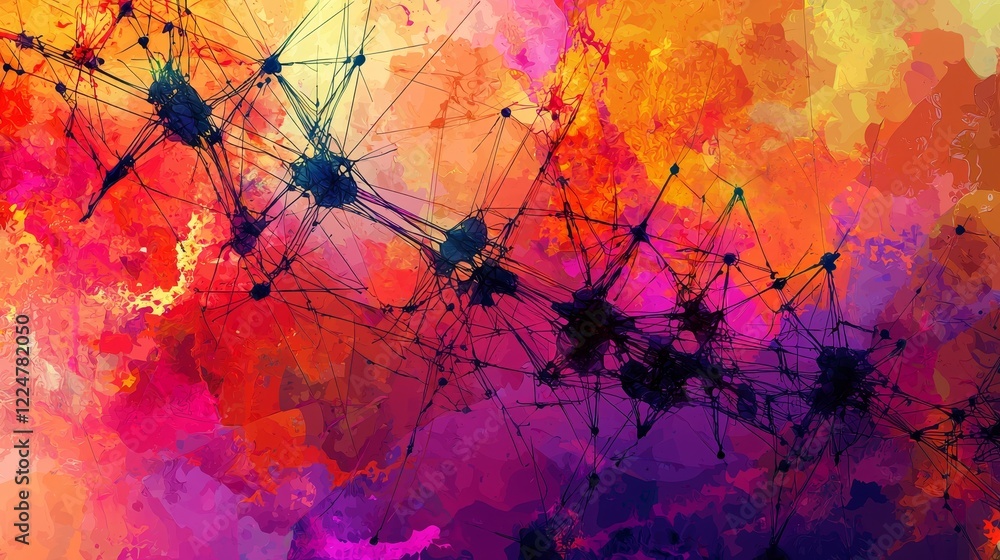 Poster abstract graphics and network connections in the realm of digital cyberspace