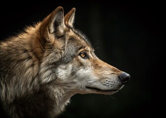 Fototapeta premium Majestic Wolf Head Profile, Low Light Photography, Wildlife Portrait