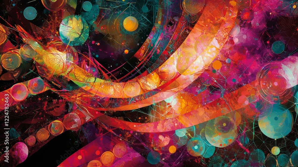 Poster abstract graphic imagery of technology exploring networked connections in cyberspace