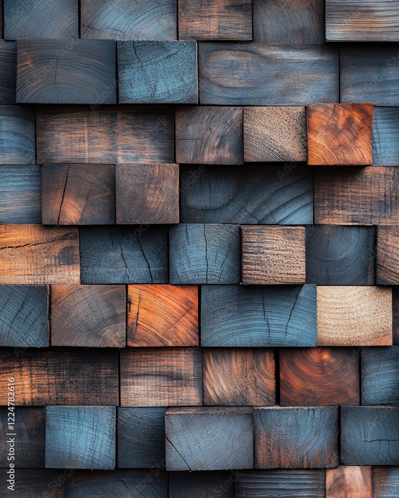 Aufkleber rustic wood blocks arranged in a textured pattern with varying colors and grain details