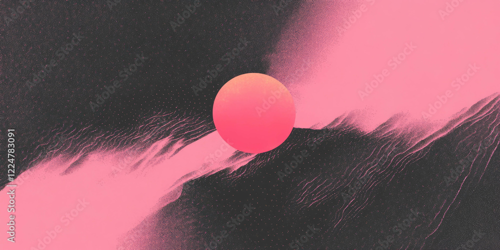 Poster vibrant halftone texture showcasing a dynamic sphere amidst color gradients