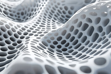 Naklejka premium Abstract white textured surface with intricate holes and curves, resembling a 3D landscape