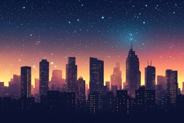Minimalist Night City Skyline