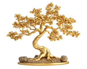 Golden tree statue with intricate floral details, symbolizing prosperity and elegance. Perfect for home decor or as gift