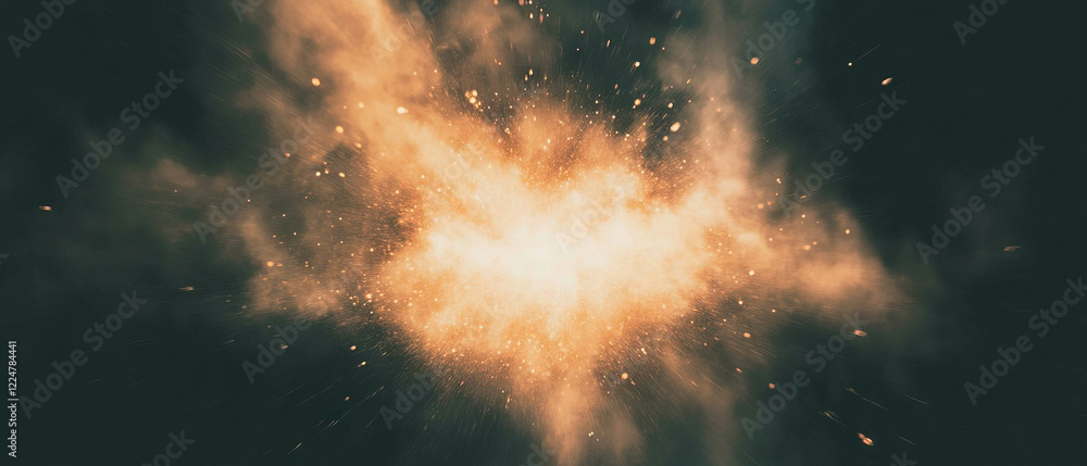 Poster Flickering sparks illuminate a warm empty center in an abstract background