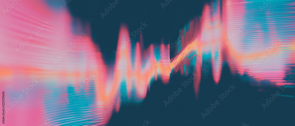Poster glitching music frequencies with vibrant abstract background and edgy elements