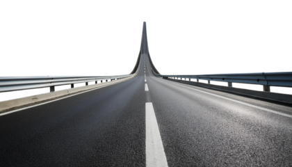 Lonely road extending into a transparent background