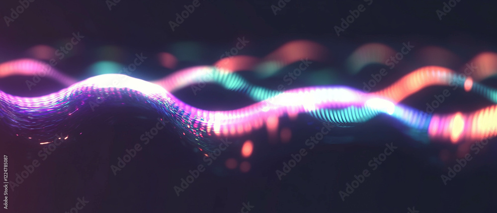 Poster Music waves reflecting light in an abstract design with central empty space and shiny banner