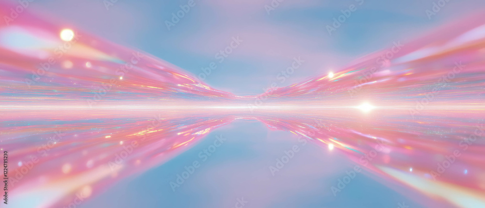 Poster Light reflecting sparks create a vibrant abstract background with central empty space