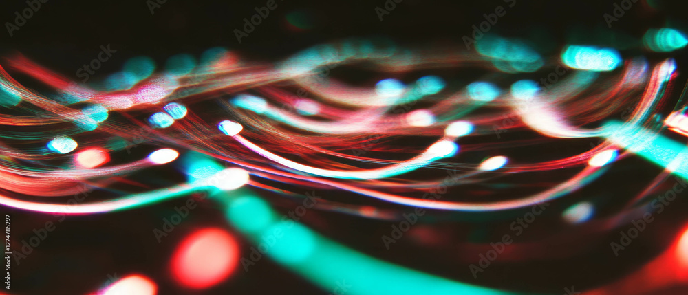 Poster Light trails create dynamic music wave patterns against an abstract background