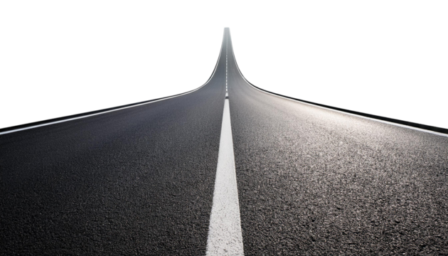 Lonely road extending into a transparent background
