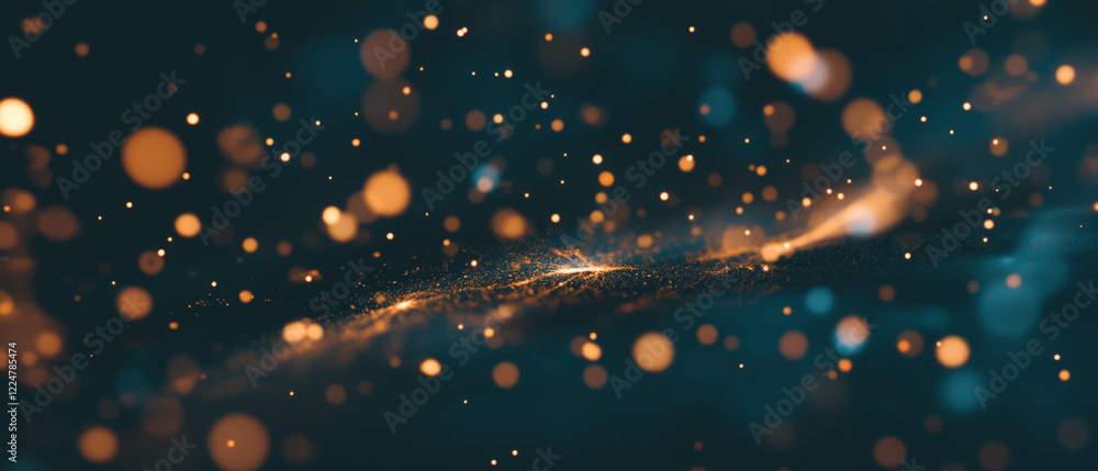 Poster Dynamic light trails create vibrant sparks in an abstract background with central focus area