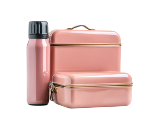 stylish pink lunchbox and water bottle set, perfect for school essentials. This modern design combines functionality with chic aesthetic, making lunchtime enjoyable