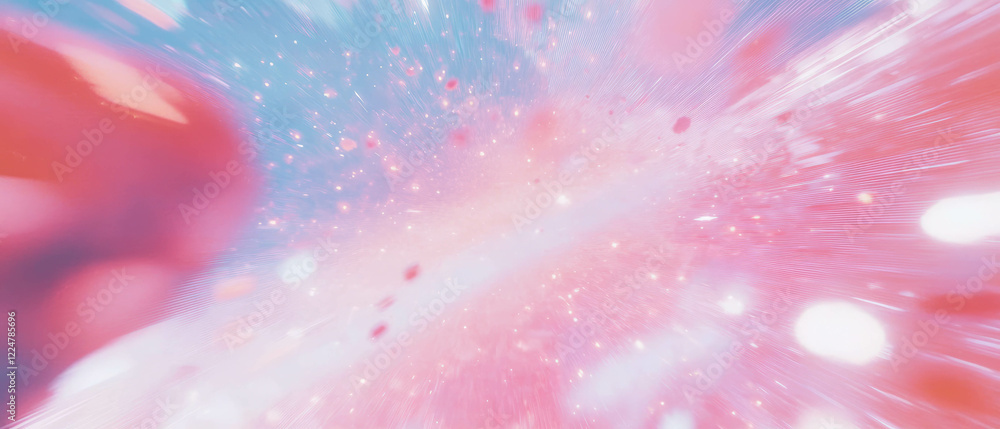 Poster Energetic particles blend and react dynamically to music in a vibrant abstract landscape
