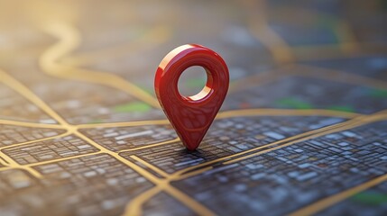 3D Red Map Pin Pointer on a Blurred City Map - Navigation and Location Concept