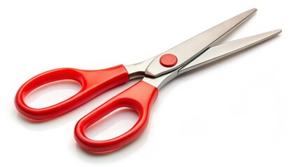 Obraz premium Red handled scissors on white background