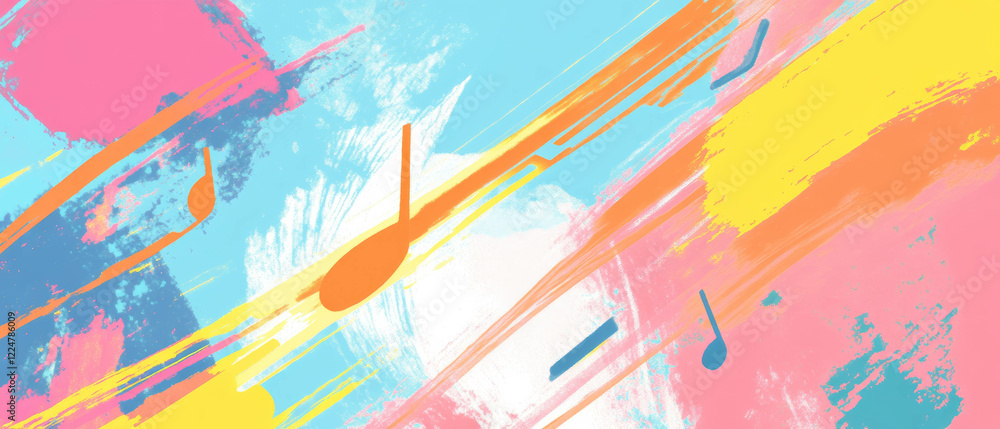Poster Vibrant abstract design showcasing rhythmic music pulses with energetic colors and patterns