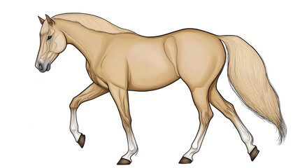 Obraz premium Missouri Fox Trotter Horse with Smooth Gait and Elegant Build Isolated on White Background, Graceful and Versatile Horse Breed Perfect for Stock Photography
