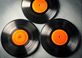 Black and white bokeh: minimalist retro vinyl records.