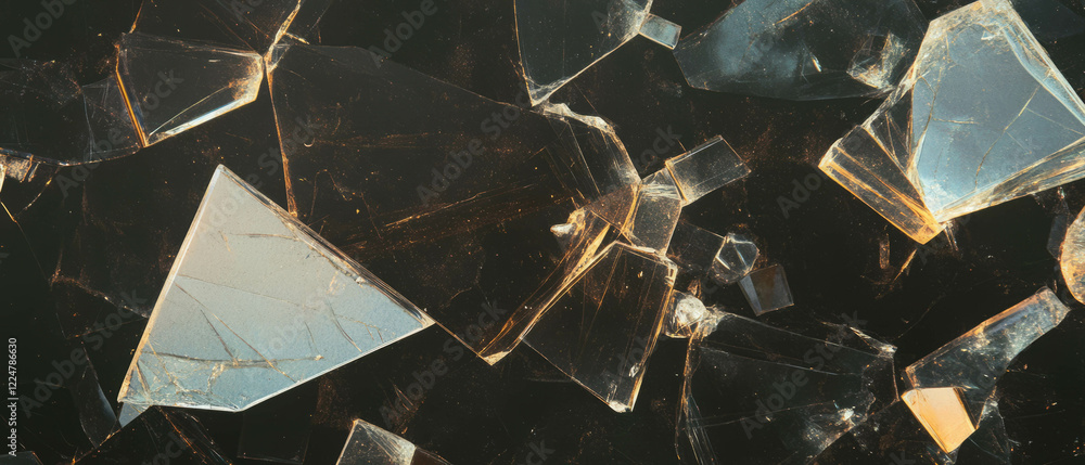 Poster abstract broken glass texture with geometric patterns on a black background
