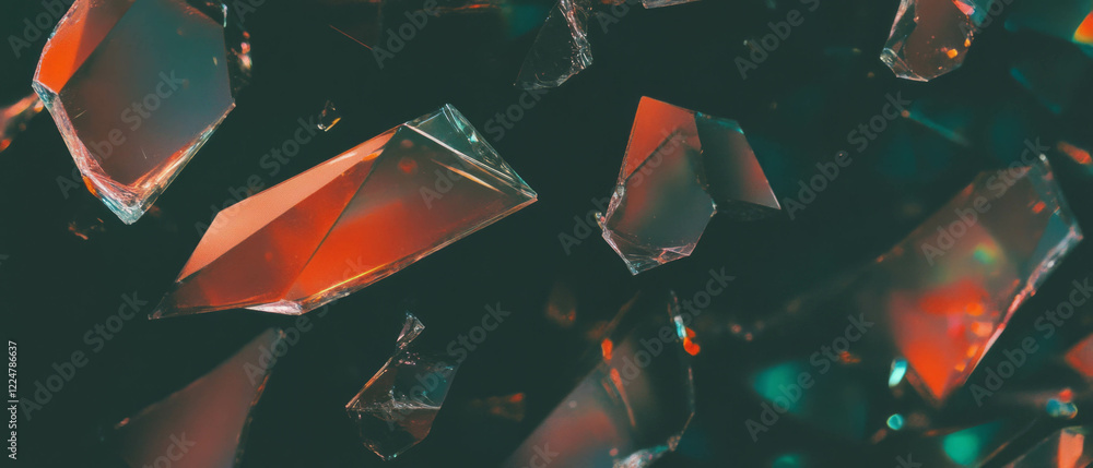 Poster abstract overlay of broken glass with geometric patterns on black background